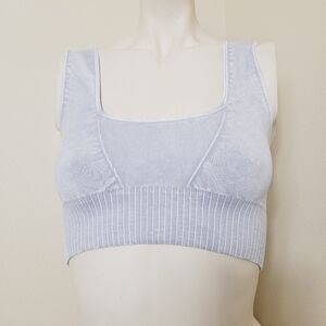 FREE PEOPLE GOOD KARMA SQUARE NECK CROP TOP BRA Ice Grey M/L